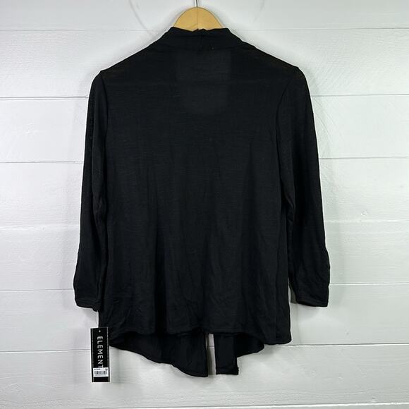 ELEMENTZ Black Metallic Ruffle Cardigan Blouse Long Sleeve Top Shirt Size Small - Picture 2 of 14